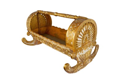 Lot 449 - AN OTTOMAN WHITE AND GOLD-PAINTED WOODEN CRADLE