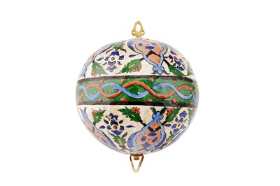 Lot 382 - A POLYCHROME-PAINTED KUTAHYA-STYLE POTTERY HANGING ORNAMENT