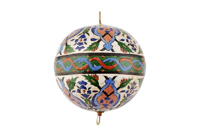 Lot 382 - A POLYCHROME-PAINTED KUTAHYA-STYLE POTTERY HANGING ORNAMENT