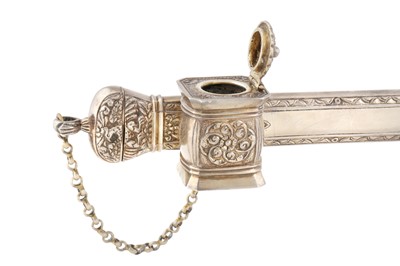 Lot 397 - AN OTTOMAN PARCEL-GILT SILVER SCRIBE'S PEN CASE AND INKWELL (DIVIT) WITH EAGLE MOTIF
