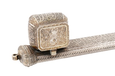 Lot 396 - AN OTTOMAN PARCEL-GILT SILVER SCRIBE'S PEN CASE AND INKWELL (DIVIT)