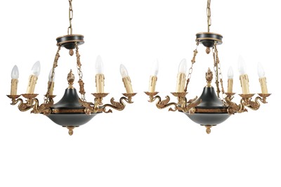 Lot 240 - A PAIR OF EMPIRE STYLE CHANDELIERS