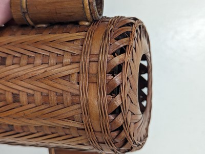 Lot 1023 - A JAPANESE WOVEN BAMBOO IKEBANA VASE