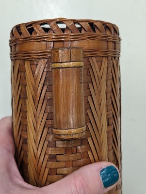 Lot 1023 - A JAPANESE WOVEN BAMBOO IKEBANA VASE