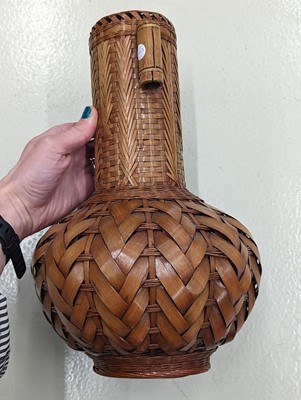 Lot 1023 - A JAPANESE WOVEN BAMBOO IKEBANA VASE