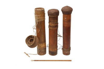 Lot 1099 - THREE INDONESIAN BAMBOO DART QUIVERS AND A GROUP OF DARTS