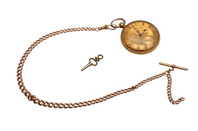 Lot 77 - OPEN FACE 18K CENTURY GOLD POCKET WATCH AND 9K FOB