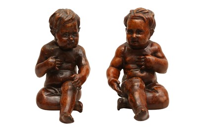 Lot 196 - PAIR OF CARVED WOOD ITALIAN BAROQUE PUTTI
