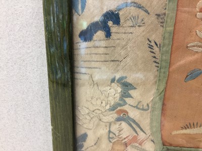 Lot 588 - A CHINESE SILK EMBROIDERED 'BOYS AND QILIN' PANEL