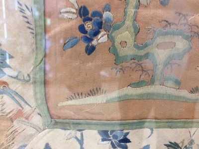 Lot 588 - A CHINESE SILK EMBROIDERED 'BOYS AND QILIN' PANEL