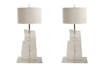 Lot 450 - A PAIR OF CONTEMPORARY COMPOSITE CRYSTAL TABLE LAMPS