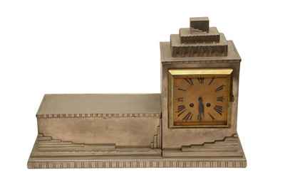 Lot 325 - A FRENCH ART DECO MANTLE CLOCK OF ARCHITECTURAL FORM