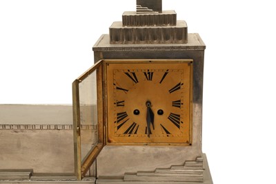 Lot 325 - A FRENCH ART DECO MANTLE CLOCK OF ARCHITECTURAL FORM