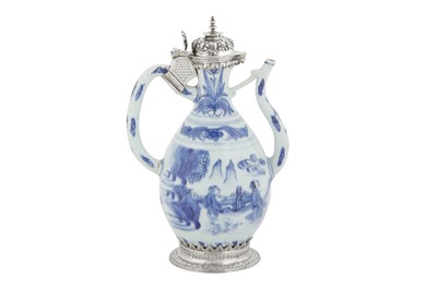 Lot 539 - A George V sterling silver mounted Chinese porcelain ewer, London 1913 by Lionel Alfred Crichton