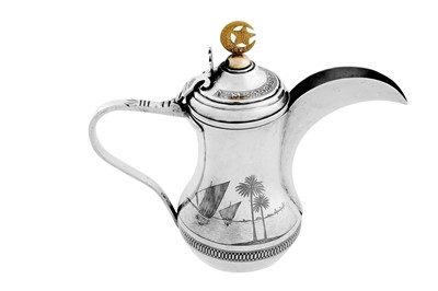 Lot 236 - A fine early 20th century Iraqi silver and niello four-piece coffee service, circa 1930 signed Onaisi (Onaisi Al Fayyadh)
