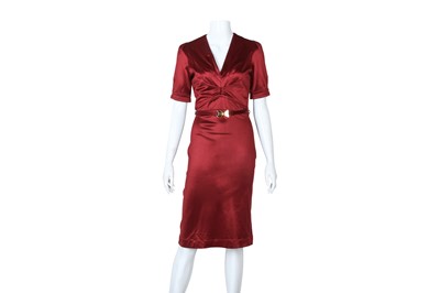 Lot 7 - Gucci Wine Satin Short Sleeve Dress - Size S