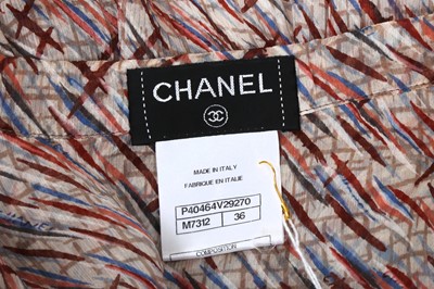 Lot 12 - Chanel Multi Silk Print Tie Neck Blouse - Size 36