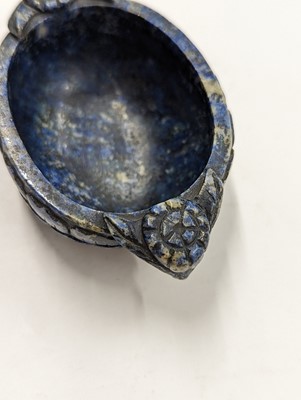 Lot 153 - A SMALL CHINESE LAPIS LAZULI TWIN-HANDLED BOWL