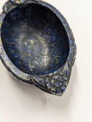 Lot 153 - A SMALL CHINESE LAPIS LAZULI TWIN-HANDLED BOWL