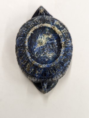 Lot 153 - A SMALL CHINESE LAPIS LAZULI TWIN-HANDLED BOWL