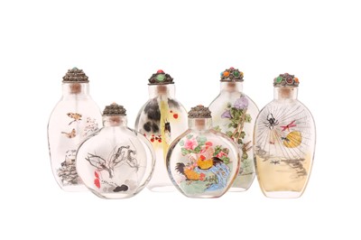 Lot 810 - A GROUP OF SIX CHINESE INSIDE-PAINTED GLASS SNUFF BOTTLES
