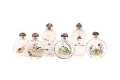 Lot 815 - A GROUP OF SIX CHINESE INSIDE-PAINTED GLASS SNUFF BOTTLES
