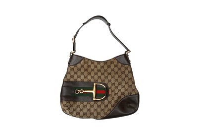 Lot 210 - Gucci Brown Web Horsebit Monogram Hobo Bag