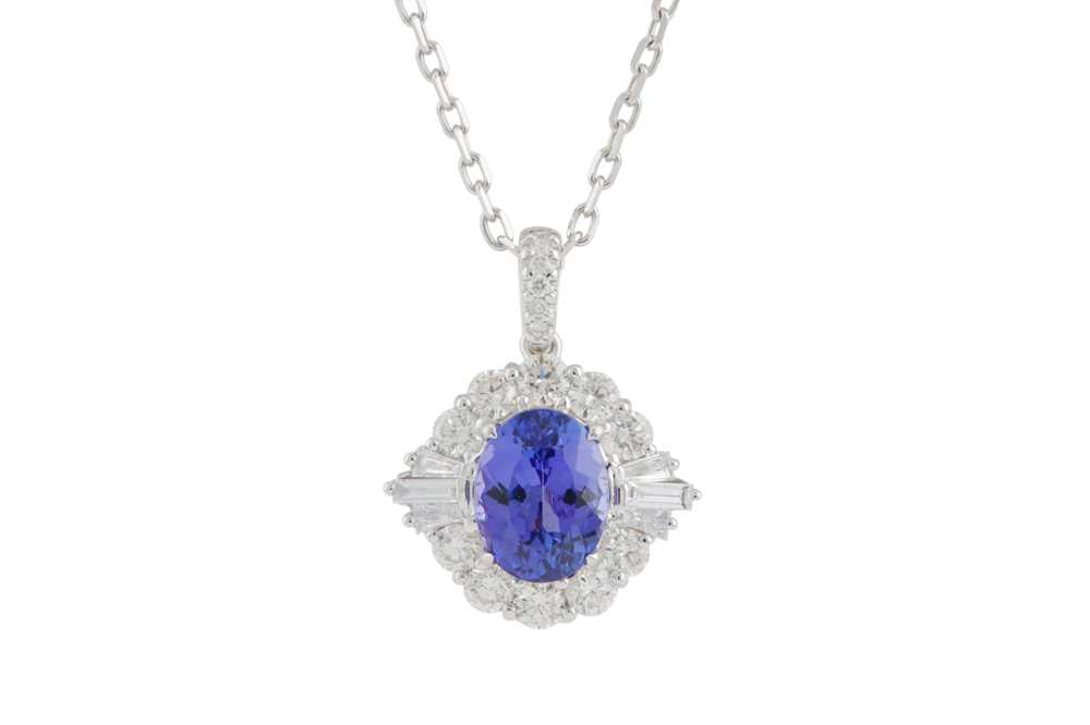 Genuine Tanzanite and Lab Grown Diamond Sterling Silver Statement Pendant Necklace main image 1