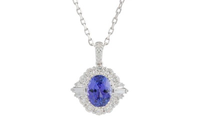 Lot 182 - A tanzanite and diamond pendant necklace