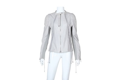 Lot 101 - Gucci Pale Grey Leather Lace Up Jacket - Size 44