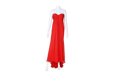 Lot 38 - Alexander McQueen Red Silk Drape Gown - Size 36