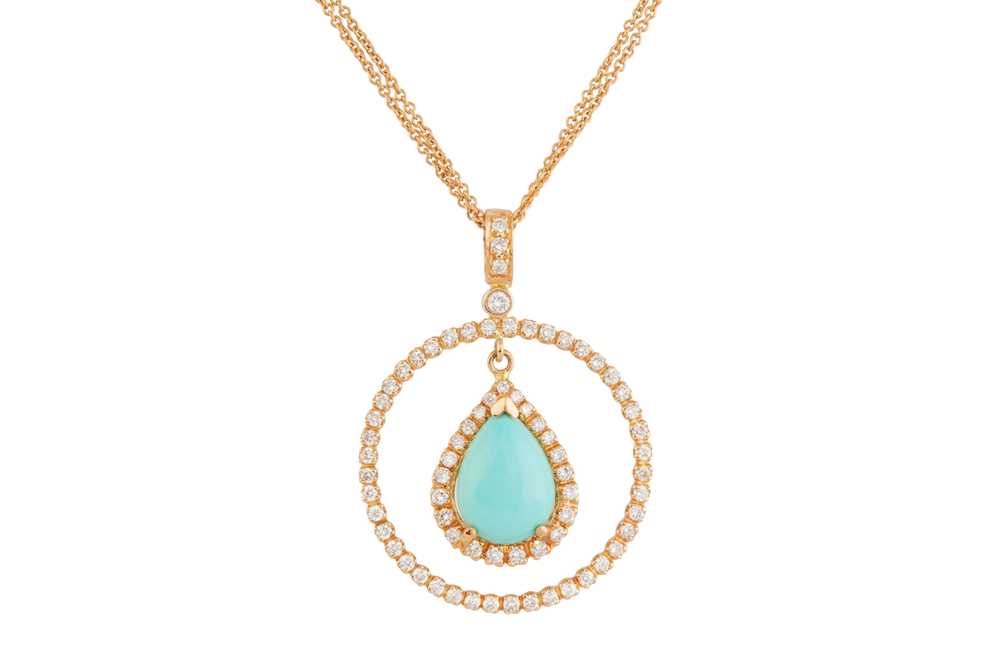 Lot 195 - A turquoise and diamond pendant necklace