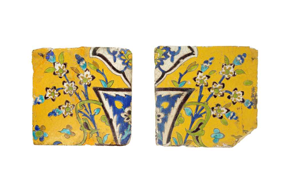 Lot 234 - A PAIR OF SAFAVID CUERDA SECA POTTERY TILES
