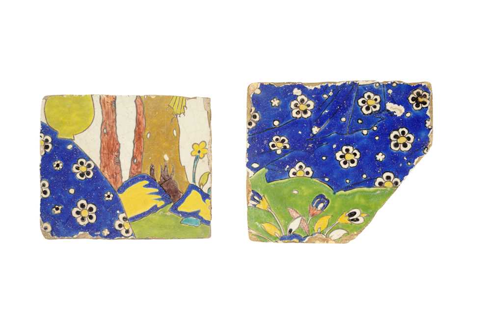 Lot 232 - A PAIR OF SAFAVID CUERDA SECA POTTERY TILES