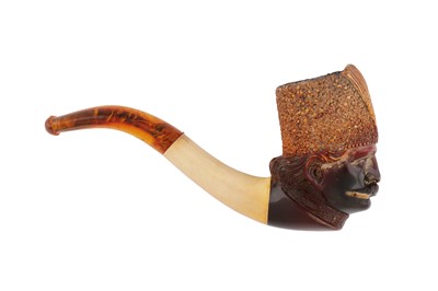 Lot 364 - A CASED MEERSCHAUM PIPE WITH THE HEAD OF NASIR AL-DIN SHAH OF PERSIA