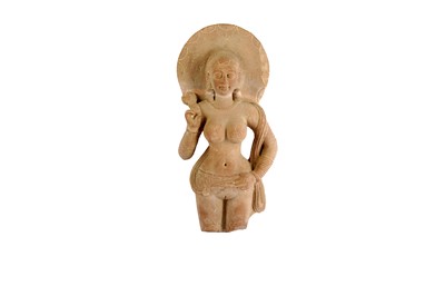 Lot 247 - A CARVED RED SANDSTONE STANDING YAKSHI