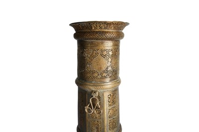 Lot 163 - A MONUMENTAL OPENWORK BRASS TORCH STAND