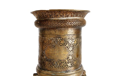 Lot 163 - A MONUMENTAL OPENWORK BRASS TORCH STAND