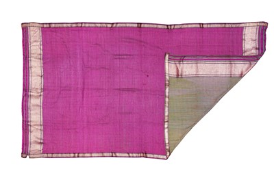 Lot 512 - A LONG DOUBLE-SIDED METAL THREAD-EMBROIDERED GHOONGHAT (HEAD COVERING)