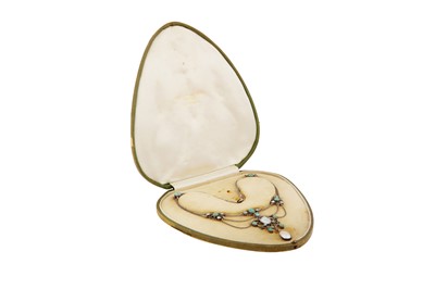 Lot 124 - A pearl, turquoise and chalcedony necklace, attributed to Arthur and Georgie Gaskin, circa 1905