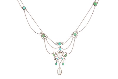 Lot 124 - A pearl, turquoise and chalcedony necklace, attributed to Arthur and Georgie Gaskin, circa 1905