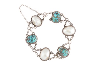 Lot 125 - Bernard Cuzner Ι An Arts & Crafts silver, pearl and turquoise bracelet, first half of the 20th century