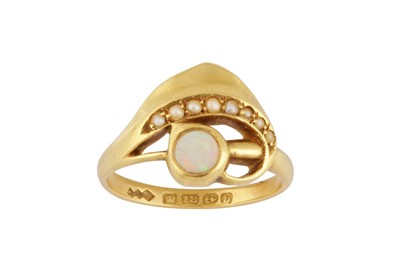 Lot 118 - Liberty & Co. | An Art Nouveau gold, opal and seed pearl ring, 1901-2