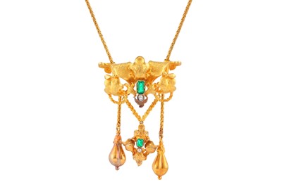 Lot 103 - An emerald and diamond pendant necklace, circa 1850