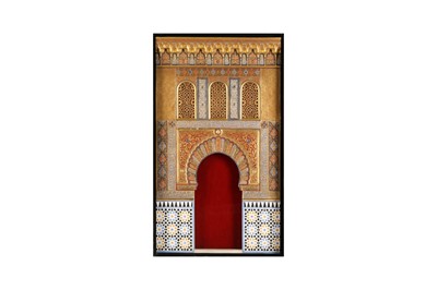Lot 444 - A LARGE GILT AND POLYCHROME-PAINTED PLASTER RELIEF PLAQUE OF THE MIHRAB IN THE CORDOBA MEZQUITA