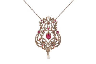 Lot 25 - A tourmaline, ruby and diamond pendant necklace