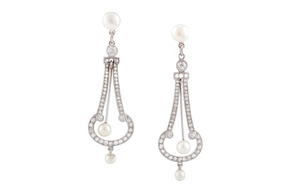 Lot 70 - A pair of Art Deco pearl and diamond earrings, circa 1925