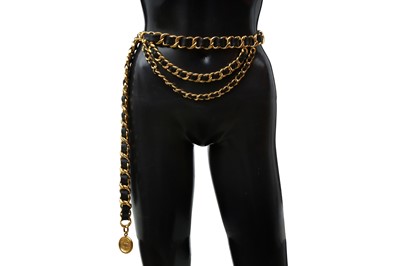 Lot 414 - Chanel Black Logo Drop Chain Belt