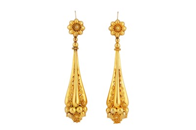 Lot 5 - A pair of gilt earrings, circa 1865
