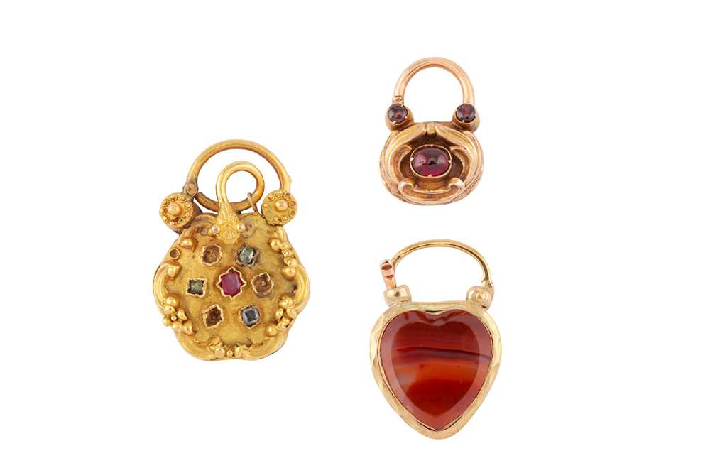 Lot 100 - Three gem-set padlocks, mid to late 19th century